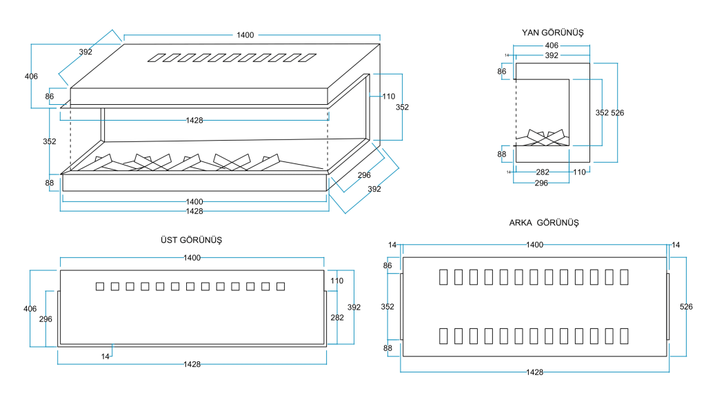 COZA 140 Elektrikli Şömine Haznesi