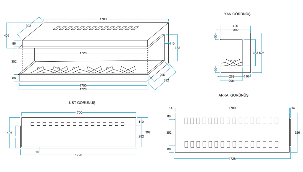 COZA 170 Elektrikli Şömine Haznesi