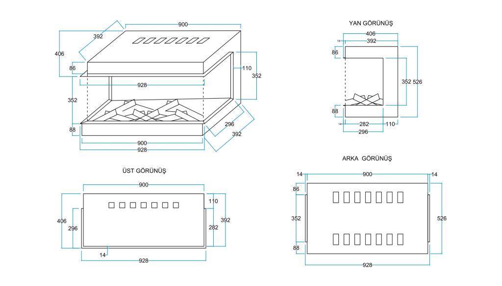 COZA 90 Elektrikli Şömine Haznesi