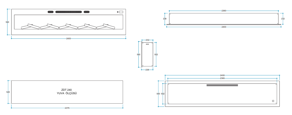 PAO 240 Elektrikli Şömine Haznesi Teknik