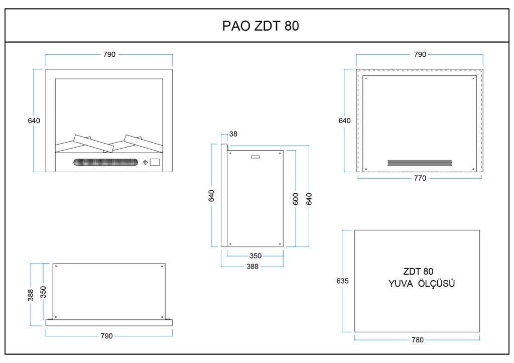 PAO 80 Elektrikli Şömine Haznesi Teknik